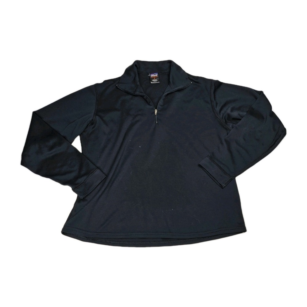 Patagonia Capilene Womens Black Quarter Zip Long Sleeve Shirt Size S Made USA